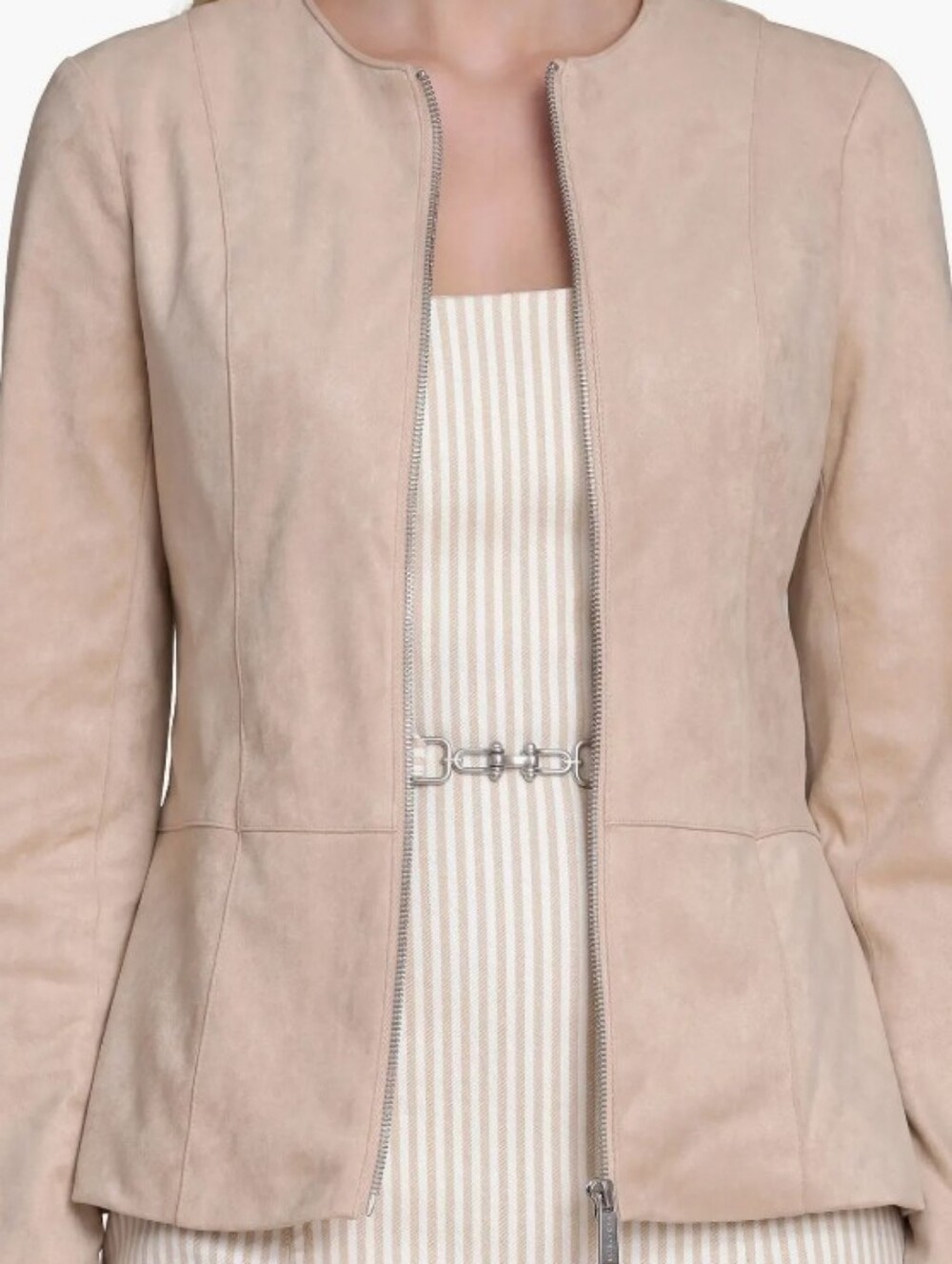 Bagatelle Light Taupe Suede Zip-Front Women’s Jacket